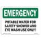 Signmission OSHA Emergency Sign, 10" Height, Rigid Plastic, Potable Water For Safety Shower And Eye, Landscape OS-EM-P-1014-L-10407 - alternate 1